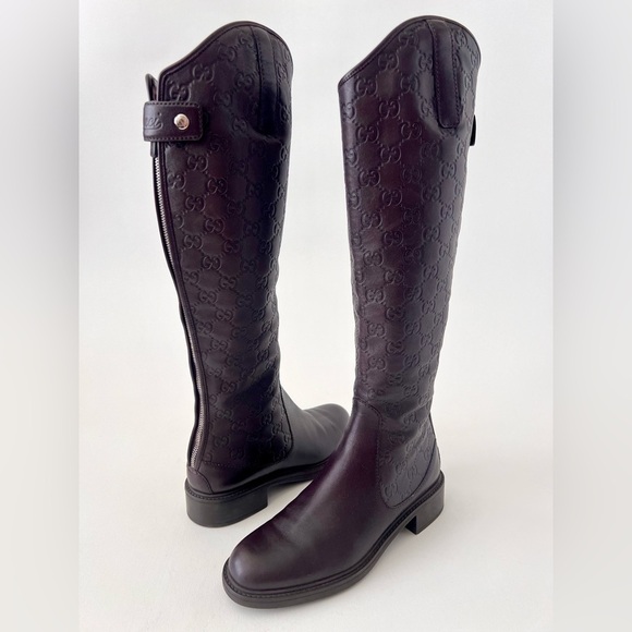 GUCCI | Brown Guccissima GG Logo Maud Leather Knee High Riding Boots EU 36.5 - Picture 2 of 12